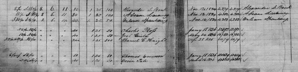 Excerpt from an 1834 land tract book from Michigan Territory.