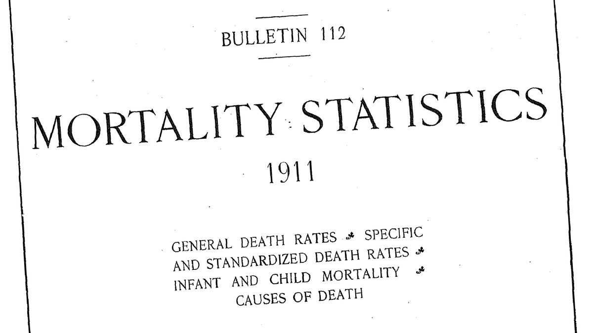 Black and white cover of a 1911 Mortality Statistics scheme from the Bureau of the Census.